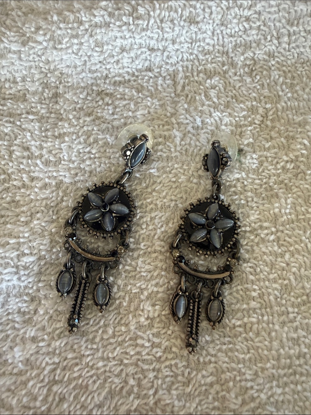 Landau Gunmetal Floral Drop Earrings in Gray